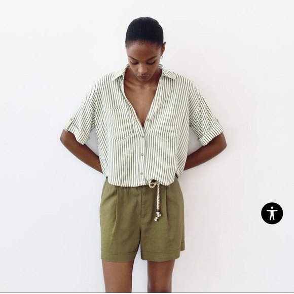 Zara Pants - Zara Women’s S High Waisted Shorts Linen Blend Green Tie Waist New 8472/107